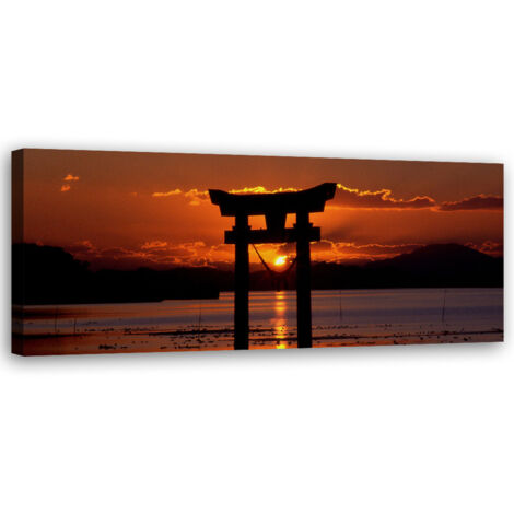Tableau sur toile Coucher de soleil sur la porte Torii 90x30