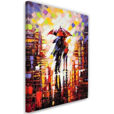 Tableau sur toile, Couple sous la pluie sous un parapluie - 40x60