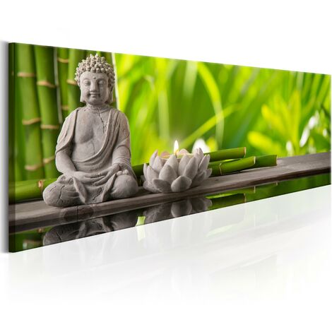 Cadre Toile Zen Statue Bouddha 28x28cm Orange