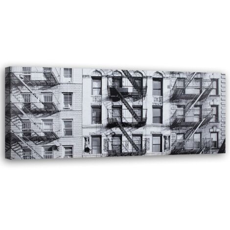 Tableau sur toile Escalier de New York noir et blanc 90x30