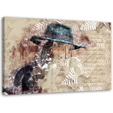 Tableau sur toile Femme avec chapeau Vintage 60x40