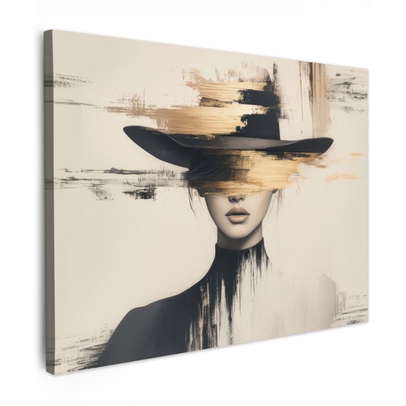 TABLEAU SUR TOILE Femme - Chapeau - Peinture Décoration Murale 40x30 cm