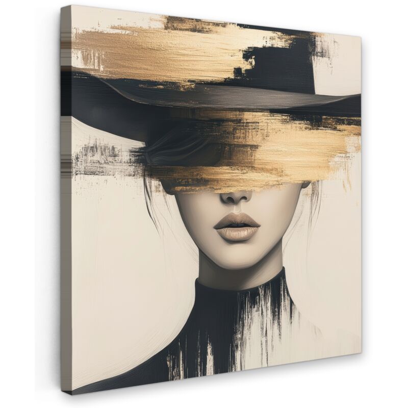 TABLEAU SUR TOILE Femme - Chapeau - Peinture Tableau Chambre Adulte 90x90 cm
