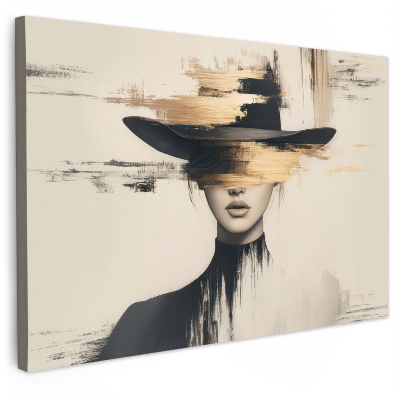 TABLEAU SUR TOILE Femme - Chapeau - Peinture Déco Chambre Tableau 60x40 cm