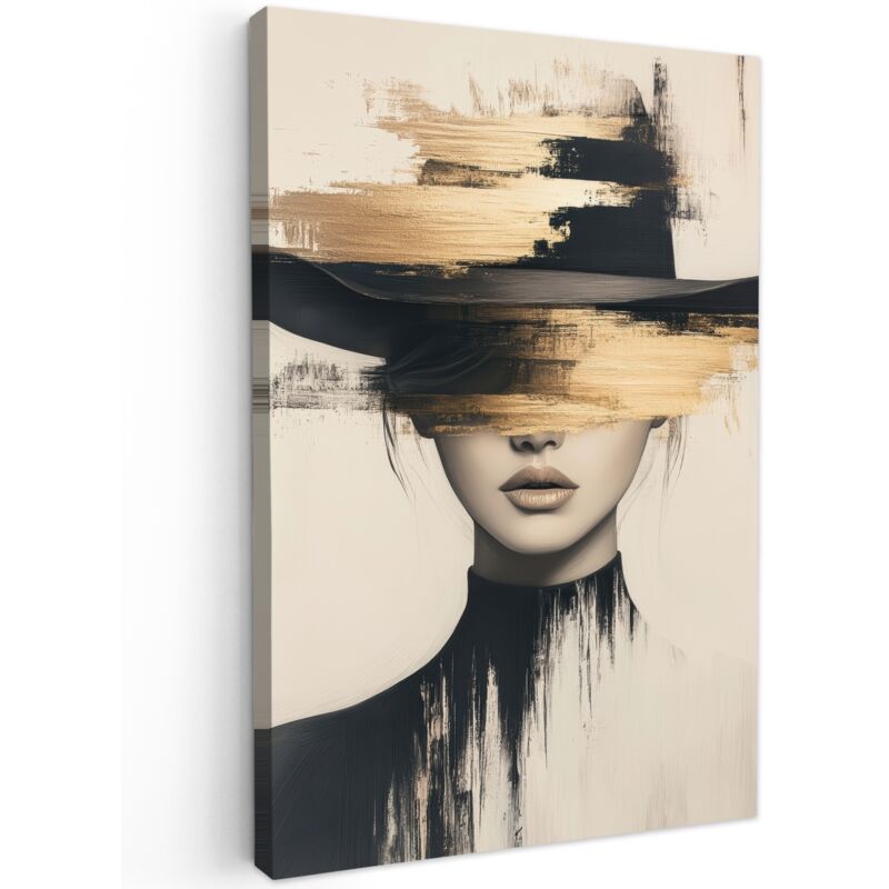 TABLEAU SUR TOILE Femme - Chapeau - Peinture Cadre Décoration Murale 40x60 cm