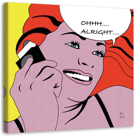 Tableau sur toile Femme pop art avec téléphone 40x40