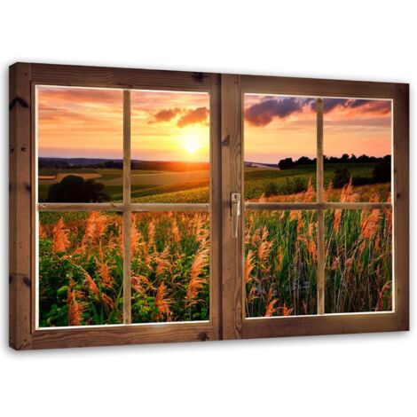 Tableau sur toile Fenêtre Fleurs Nature Prairie 90x60