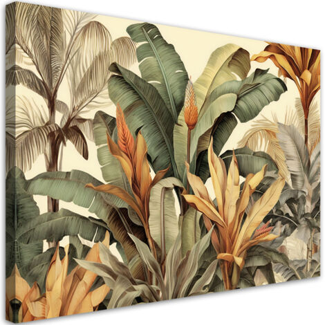 Tableau sur toile Feuilles de bananier en sépia 60x40