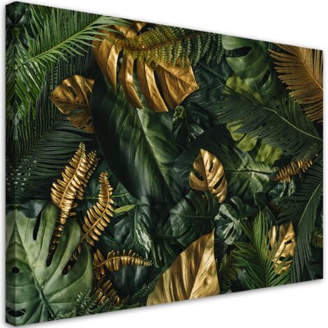 Tableau sur toile Feuilles tropicales dorées 90x60