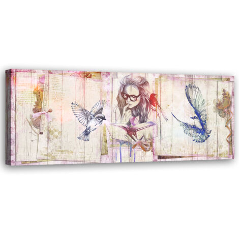 Tableau sur toile Fille avec livre 90x30