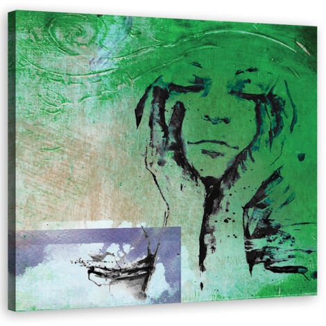 Tableau sur toile Fille Femme Vert Aquarelle 30x30