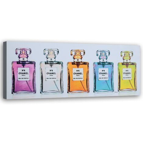 Tableau sur toile, Flacons de parfum colorés - 90x30