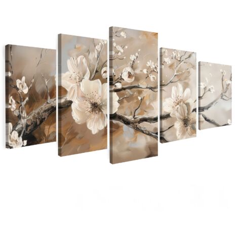 TABLEAU SUR TOILE Fleur - Beige - Abstrait - Fleurs Lot de 5 150x80
