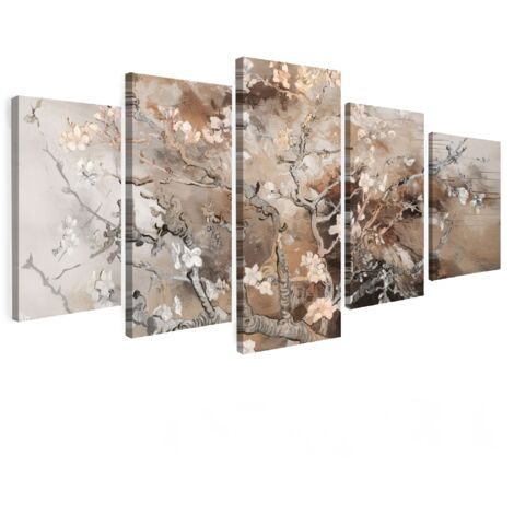 TABLEAU SUR TOILE Fleur d'amandier - Abstrait - Beige Lot de 5 150x80