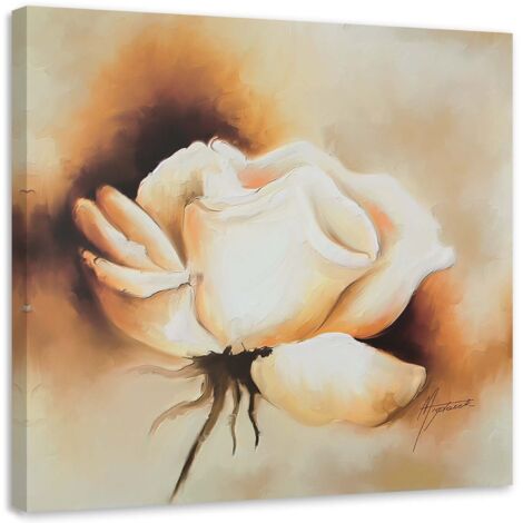 Tableau sur toile Fleur de rose Blanc Naturel 40x40