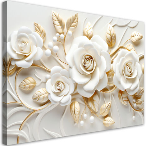 Tableau sur toile Fleur de rose or blanc 3D 60x40