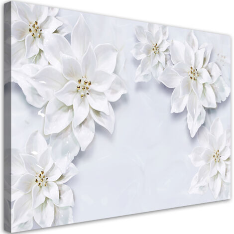 Tableau sur toile Fleurs blanches enneigées de la plante 90x60