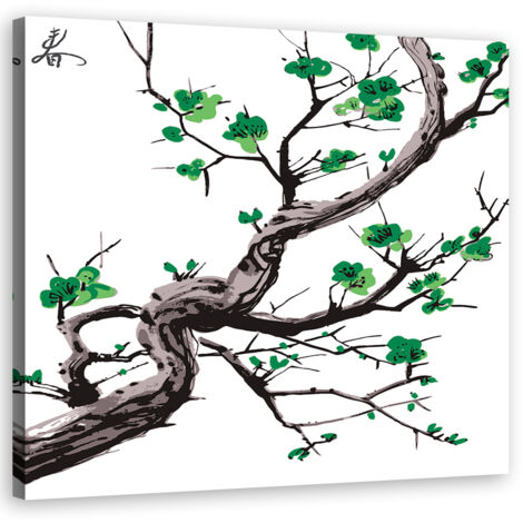 Tableau sur toile Fleurs de cerisier japonaises Vert 40x40