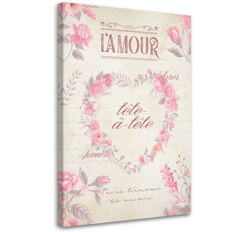 Tableau sur toile Fleurs en forme de coeur Shabby Chic 60x90
