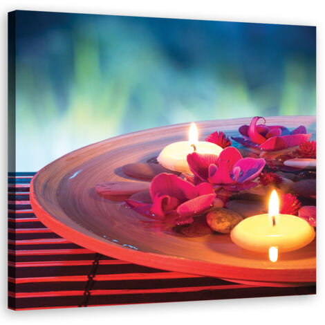 Tableau sur toile Fleurs flottantes et pierres zen 50x50