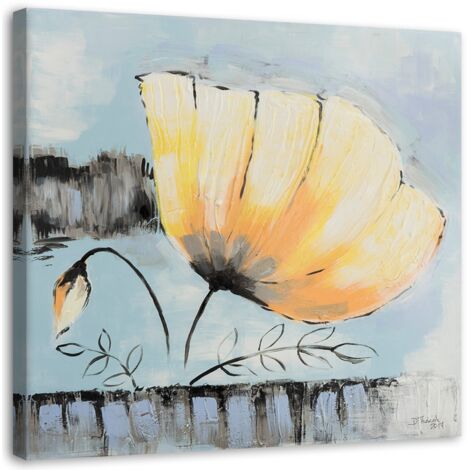 Tableau sur toile Fleurs Nature Jaune Bleu 40x40