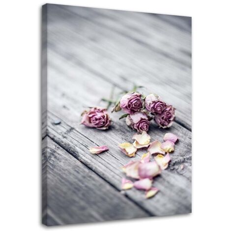 Tableau sur toile Fleurs Roses Bois Nature 40x60