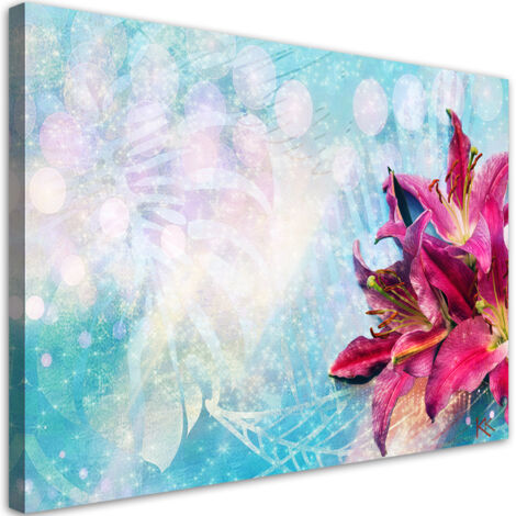 Tableau sur toile Fleurs roses sur fond bleu 90x60