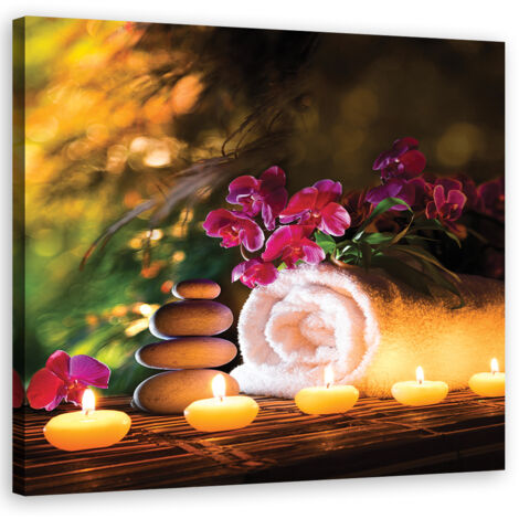 Tableau sur toile Fleurs Spa Zen Bougie 30x30