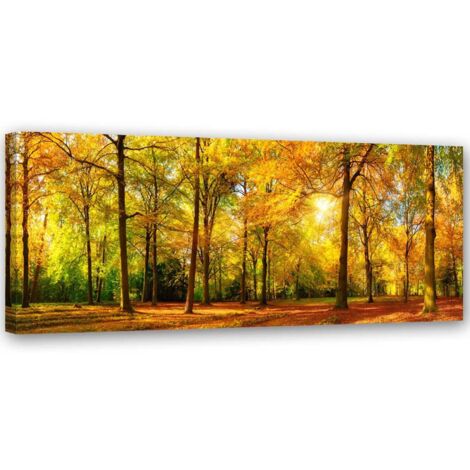 Tableau sur toile Forêt Automne Jaune Panorama 90x30