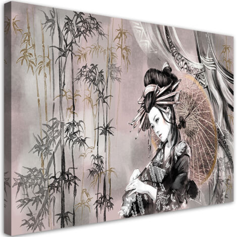 Tableau sur toile, Geisha et bambous - 120x80
