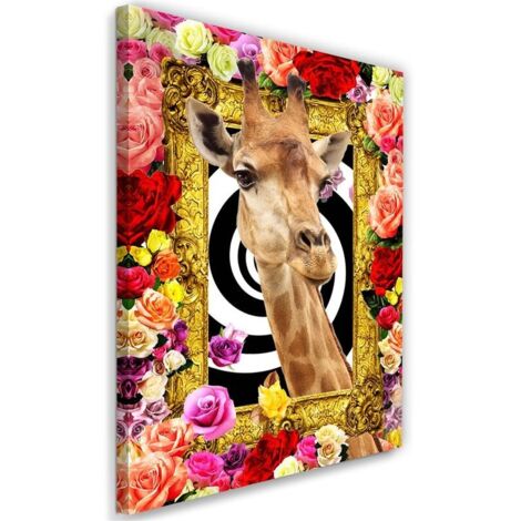Tableau sur toile Girafe Fleurs colorées 40x60
