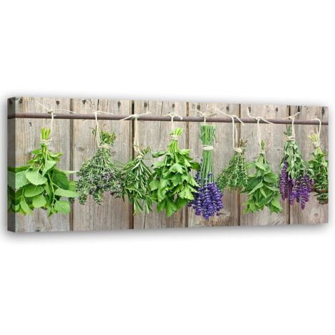 Tableau sur toile, Herbes, épices pour la cuisine - 90x30