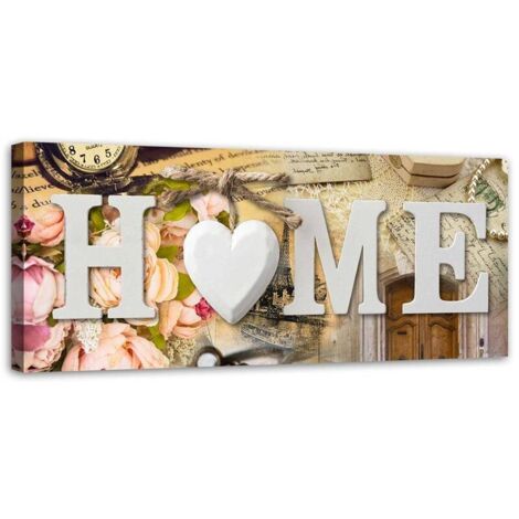 Tableau sur toile Home Coeur Rétro Inscription 90x30