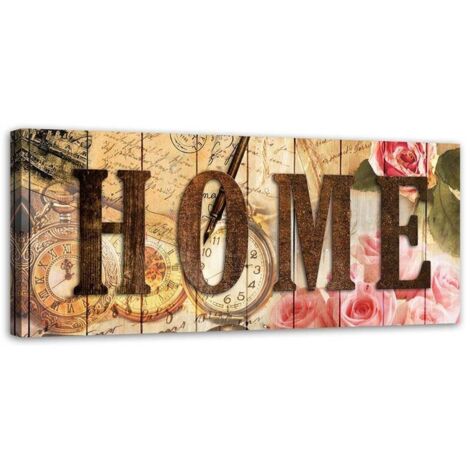 Tableau sur toile Home Rétro Inscription Fleurs 90x30