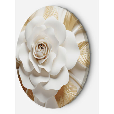 Tableau sur toile Image circulaire AI Fleur d'or blanc 3D 40x40