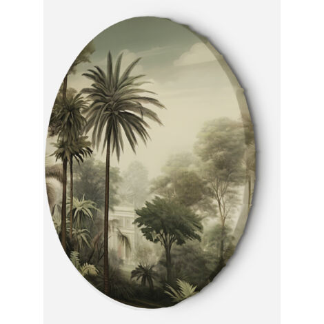 Tableau sur toile Image circulaire Arbres exotiques et palmiers dans un paysage 40x40