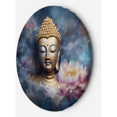 Tableau sur toile Image circulaire Bouddha et fleurs zen 60x60