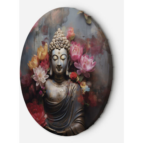 Tableau sur toile Image circulaire Bouddha et fleurs zen abstraites 80x80