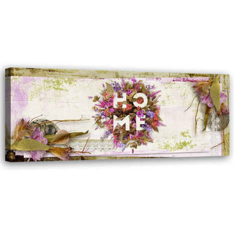 Tableau sur toile Inscription maison avec fleurs 90x30