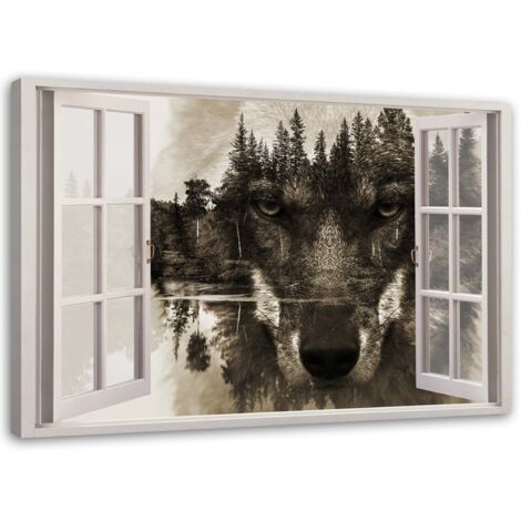 Tableau sur toile, Loup à la fenêtre - 100x70
