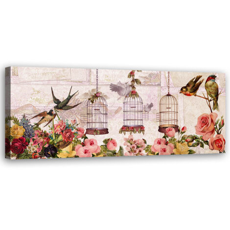 Tableau sur toile Oiseaux et fleurs 90x30