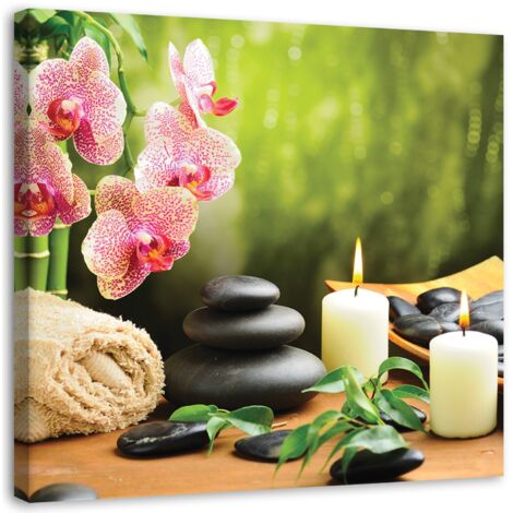 Tableau sur toile Orchidée fleur Bougies Spa Zen 50x50
