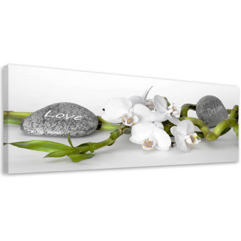 Tableau sur toile Orchidée zen blanche 90x30