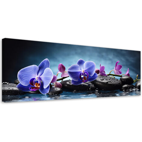 Tableau sur toile Orchidée zen bleue 90x30