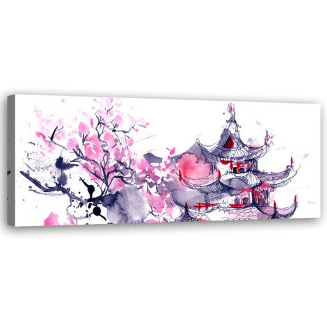 Tableau sur toile Pagode japonaise Aquarelle 90x30