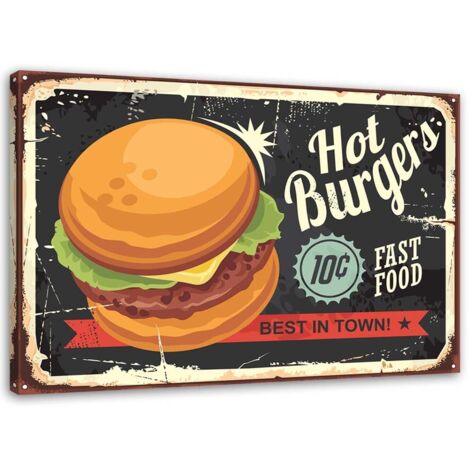 Tableau sur toile Panneau rétro Hot Burgers 60x40
