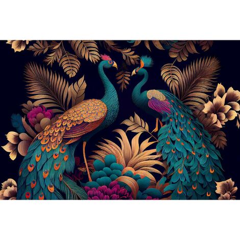 Tableau sur toile paons orientaux 30x45 cm - Impression sur Toile Murale Décorative - Image imprimée en HD sur Toile - Toile sur Châssis en Bois FSC - Fabriqué en France