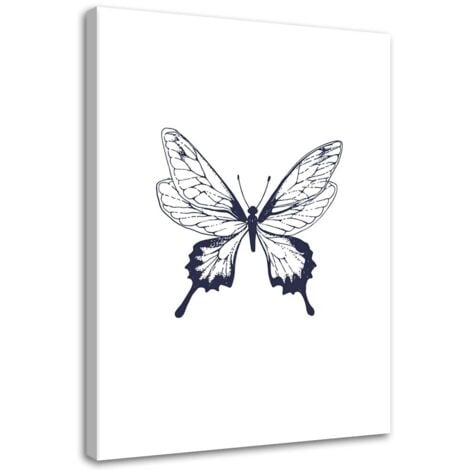 Tableau sur toile Papillon peint Noir et blanc 40x60