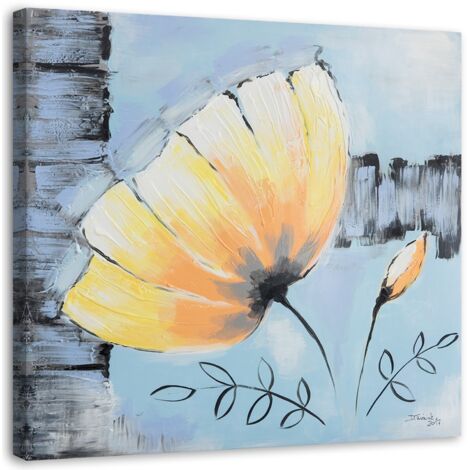 Tableau sur toile Peinture acrylique Fleur Jaune 50x50