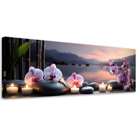 Tableau sur toile Pierres et orchidées orientales 90x30